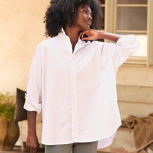 Frank & Eileen Shirley Oversized Button-Up Oxford Shirt Sand Stripe Size Large